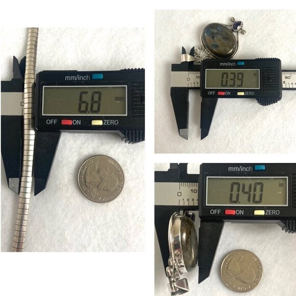 Sterling Silver 925 Oval Labradorite & Amethyst Pendant Necklace 18" Omega Chain - Picture 10 of 16